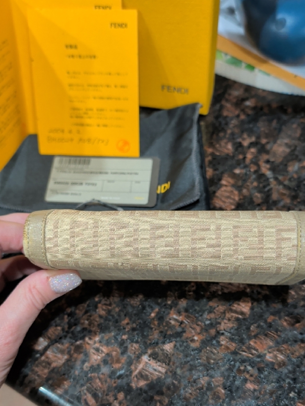 Fendi Beige Zucca Canvas Fold Wallet with Taupe Trim - Picture 11 of 16